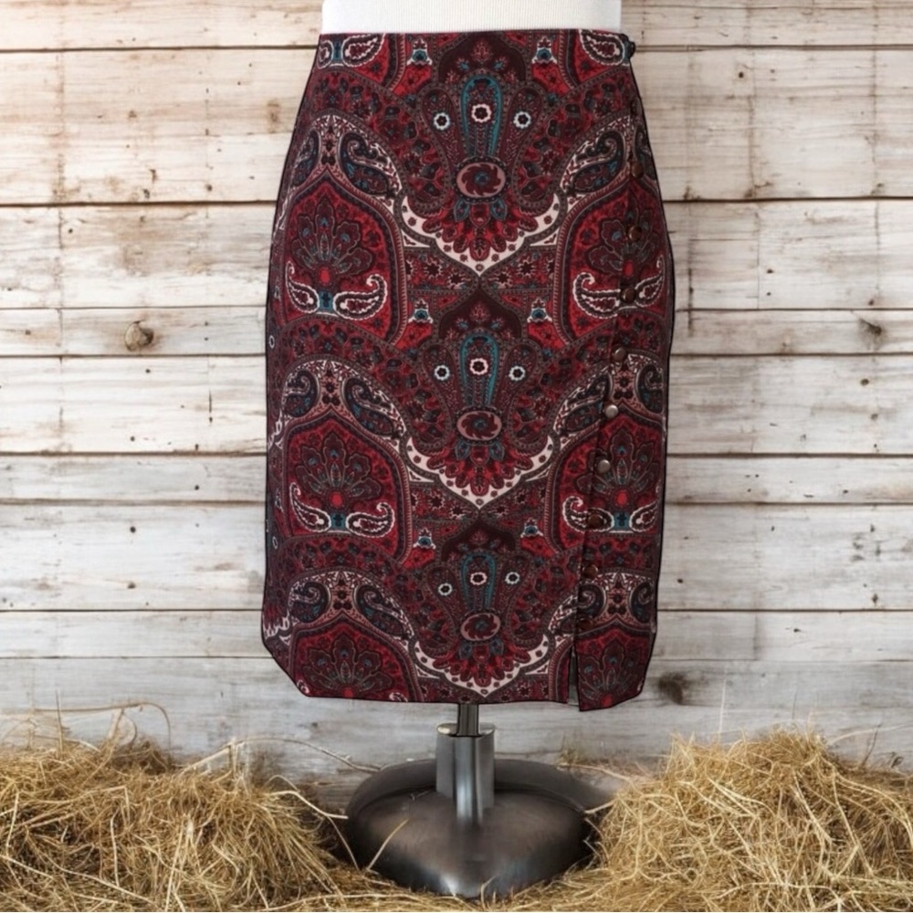 ❄️ 50% off winter NEW Talbots red midi paisley tailored pencil classic skirt 6P
